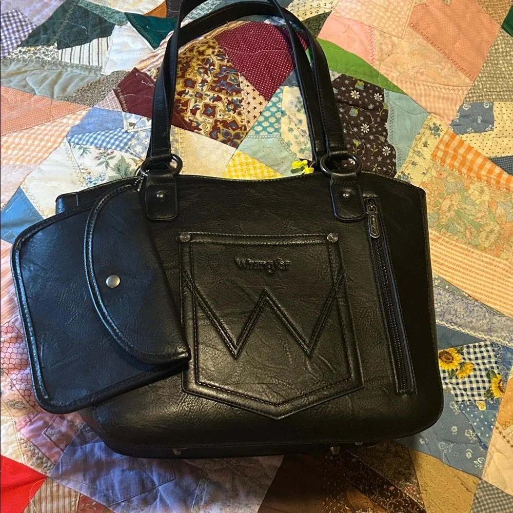 Wrangler Black Leather Tote with Stud Accents - Picture 6 of 6